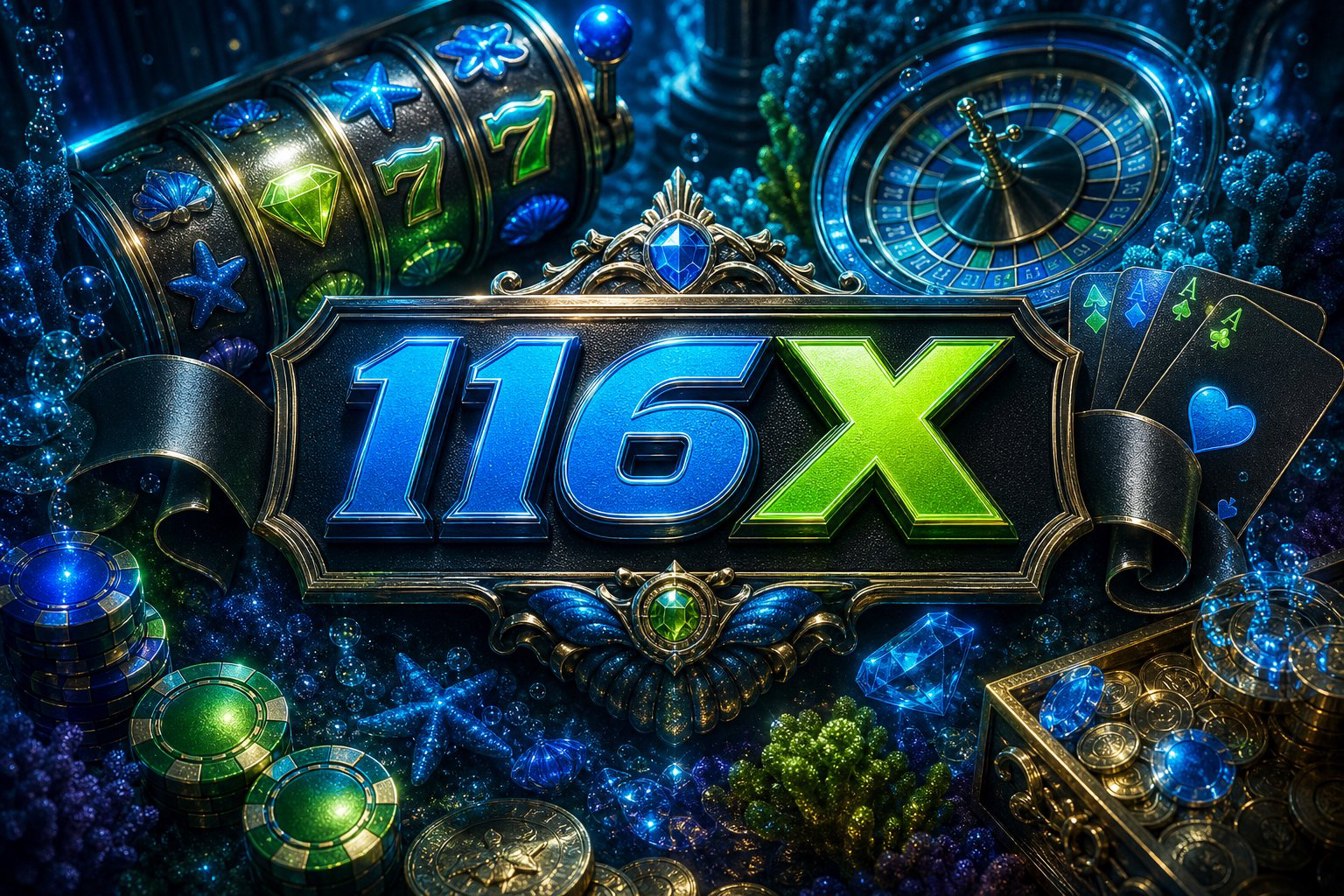 Tampilan beranda 116X dengan menu permainan dan panel hadiah harian